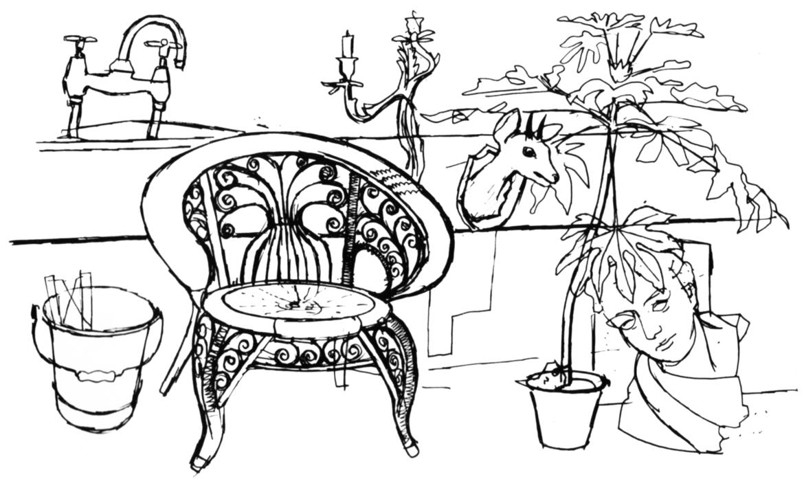 A line drawing of some props