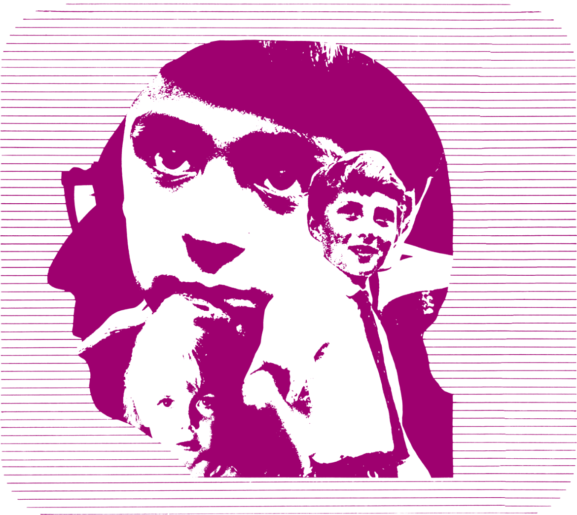 Photomontage of three children within the shape of a male head